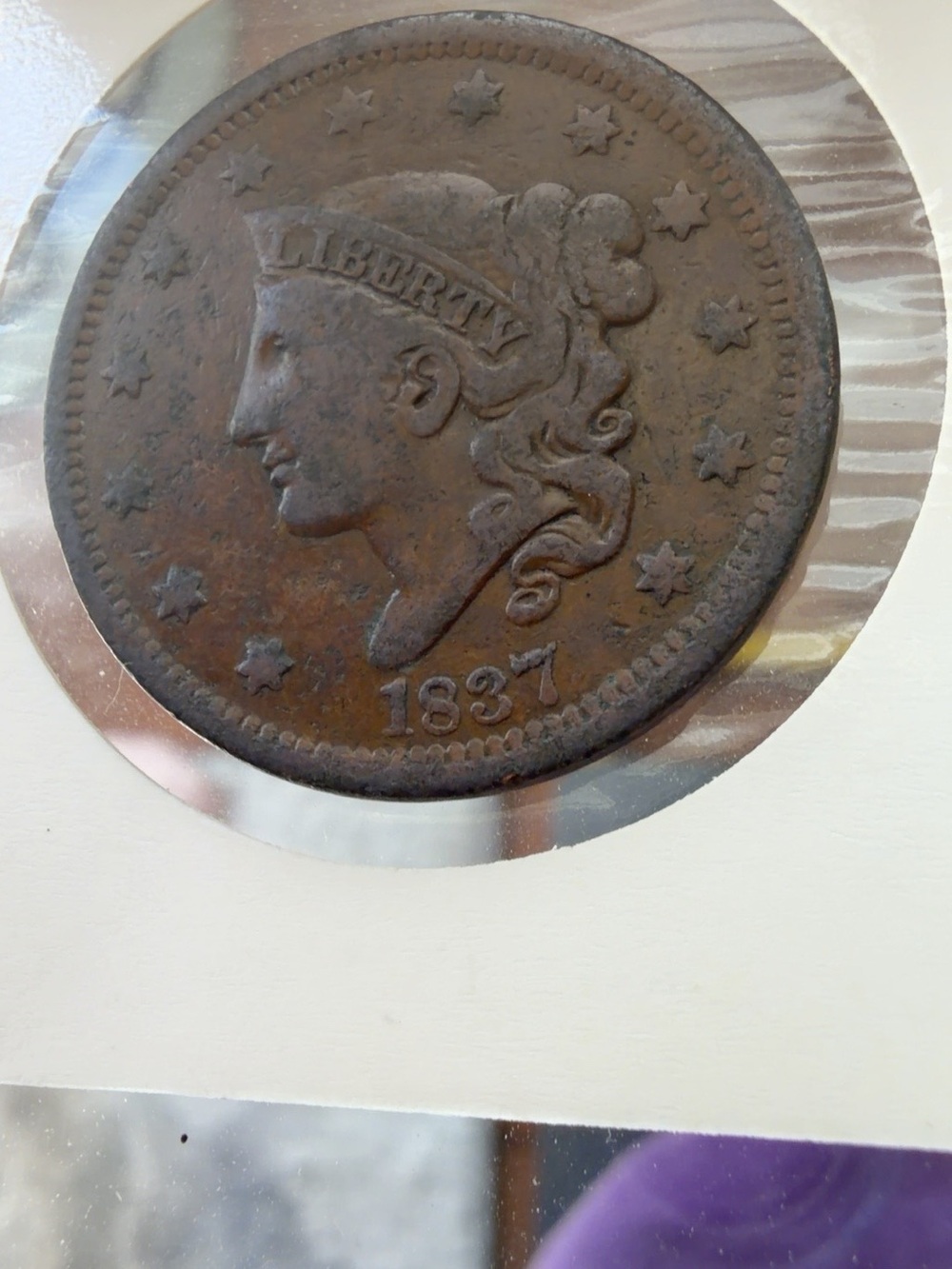 1837 Coronet Head Large Cent N-9 Beaded Hair Cord Head of 1838
